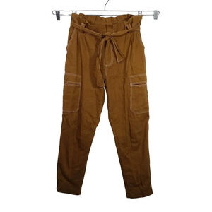 Kendall and Kylie Cropped Paperbag Cargo Pants Belted Women Size M Brown Cuffed